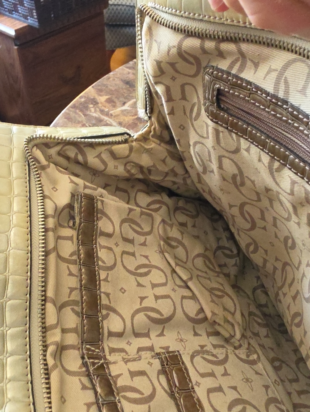 Guess Green and Brown Croc-Embossed Tote Bag with Silver Hardware - Picture 3 of 3